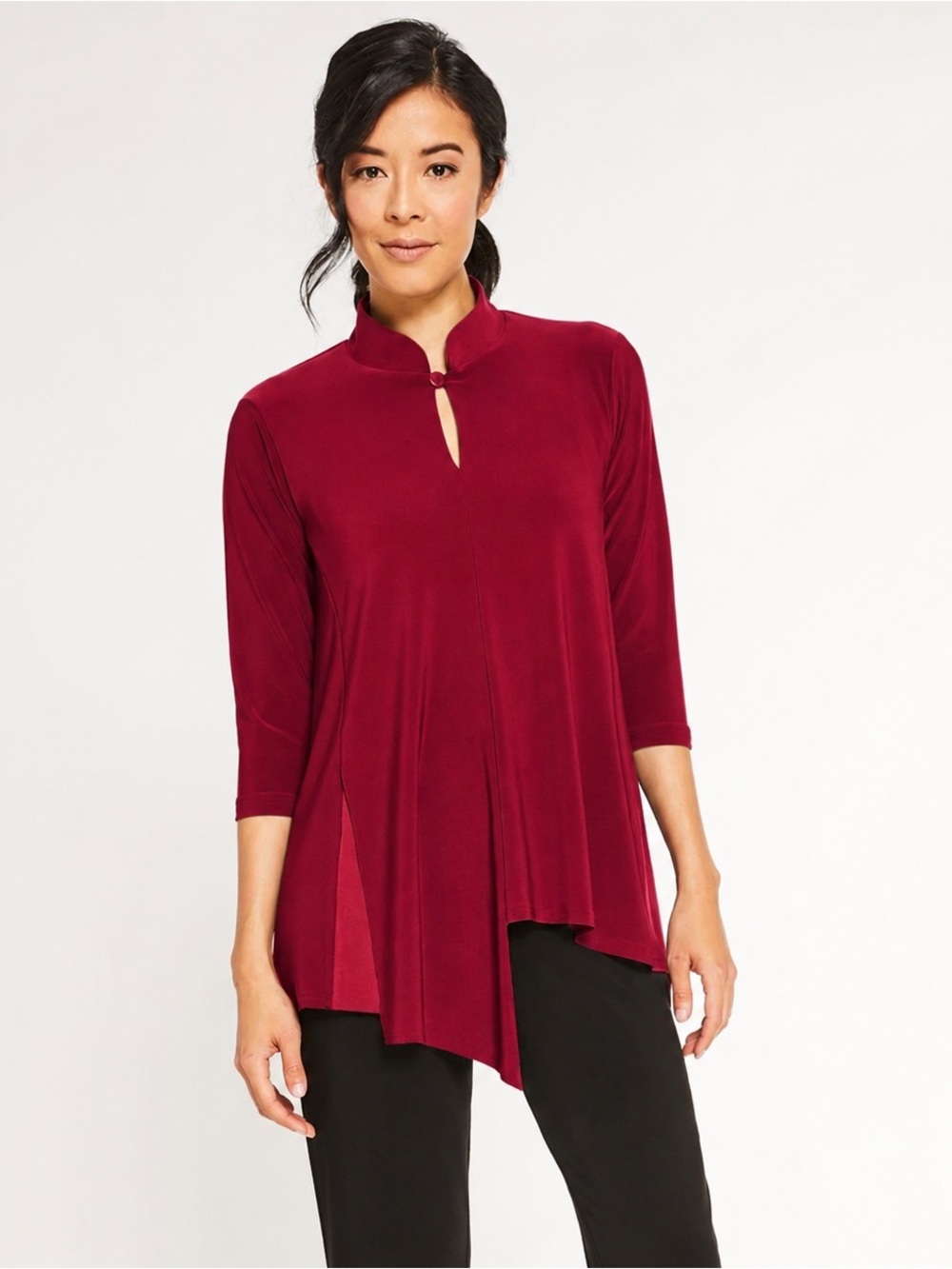 Sympli Double Over Asymmetrical Tunic Top 18 Jersey Lagenlook Travel Non Wrinkle